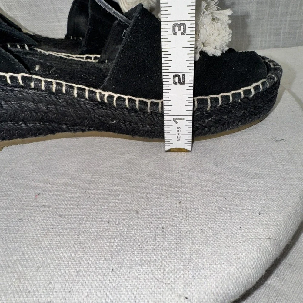 Soludos Tassel Espadrille Sandals Wmns 7 Black Suede Wedge Platform Boho Coastal
